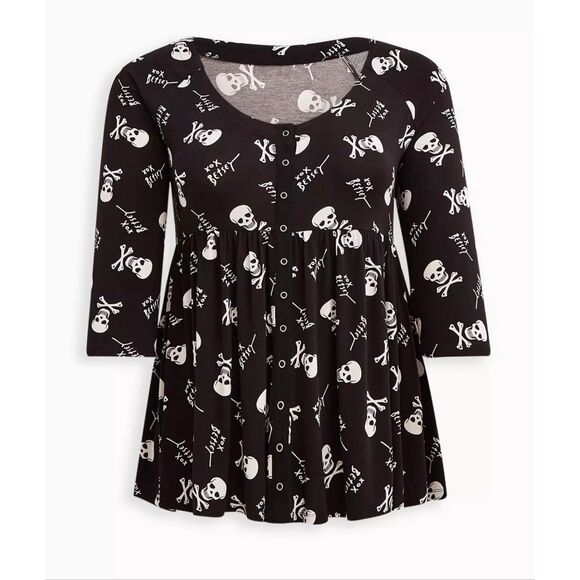 Torrid x betsey johnson size 3 retro skull babydoll top/shirt/blouse pinup skull - Picture 3 of 7